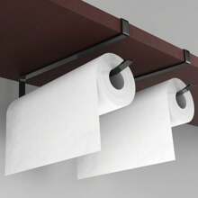 1pc Black/White Kitchen Paper Towel Holder, Cabinet Paper Towel Rack, Iron Wall Mounted Cling Film Storage Rack, No Drilling Required