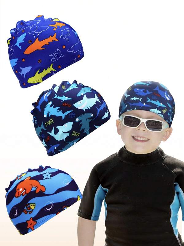 3Pieces Bathing Swimming Hats Unisex Polyester Bathing Pool Cap Summer Swim Caps For Boys Girls Long Short Hair