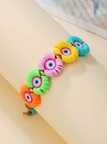 Pulseira de argila polimérica retrô boho com cores aleatórias, CCB, elemento olho grego, à prova d'água, fio encerado, feita à mão, adequada para uso diário feminino, roupa de festa de verão, praia, presente