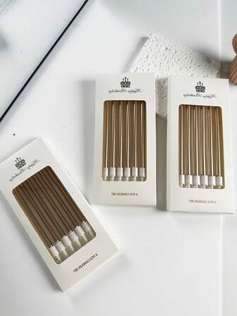 6pcs/Set Wax Cake Candle, Modern Gold Cake Top Decoration For Party