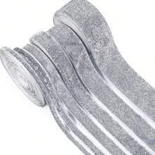 5/10 Pcs Silver Single-Sided Velvet Metallic Ribbon, 7-38mm Wide Glitter Ribbon For Gift Wrapping, Wedding, Party Decor, Floral Arrangement, Clothing Accessories
