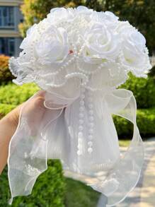 Perlen Rosen Strauß künstliche Blumen für Hochzeit Brautstrauß, einzigartige Ewigblumen Geschenke, Valentinstag, Muttertag, Erntedankfest, Geburtstag, Jahrestag