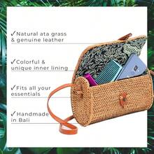 Hkr6496 Vum Crafts Round Rattan Bag For Women Handmade Ata Wicker Woven Purse Circle Square Oval Brown Straw Boho Bags - SquareSmall - View 2