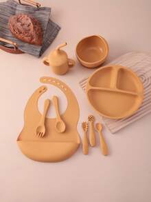 9PCS Personalized Customization Name Baby Silicone Tableware Dinner Sets Mini Utensils Suction Plate Bowl Sippy Cup Portable Spoon Fork Adjustable Bib, Baby Shower Gift, Self-Feeding Set - Multicolor - View 12