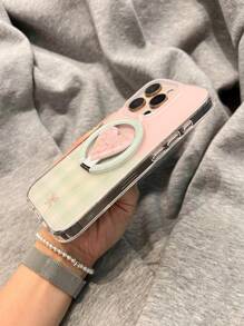 Magnetisches kariertes herzförmiges 360° drehbares Ständer-Etui, für 16/15, passend kompatibel mit Apple 14/13 Pro Max, Doppelschicht Hartschale, süß & frisch, koreanischer Stil, neues Design für den Sommer