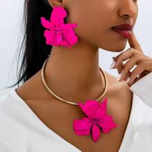 3 peças/Conjunto Colorido de Joias Florais da Moda - Colar e Brincos, Adequado para Mulheres, Uso Diário e Presente