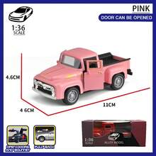 1pc Retro Alloy Metal Pickup Truck Decoration - Pink & Red Classic Car Model With Chrome Decor, Openable Doors, No Battery Required - Ideal For Home & Office Decor, Toy Vehicle Collection - Multicolor - View 10
