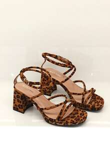Sandale Revreal cu toc bloc și barete – Elegant, fără efort, drăguț, elegant, la modă, simplu, casual, sexy, pentru nuntă, zână - LEOPARD - Vizualizare 2