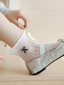 5 pares de calcetines de algodón fino hasta la rodilla para mujer con diseño de lazo, para primavera y verano