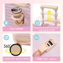 MERAX Luggage Sets 5 Piece With Front Opening , Hardside Expandable Carry On Suitcase With Spinner Wheels TSA Lock USB Port Cup Holder Duffel Bag And Toiletry Bag, Pink - 粉色 - 查看 8