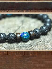 男士火山石手链 熔岩木珠 放松手链 女士男士珠宝礼物 能量手链 冥想珠宝 - 彩色 - 查看 3