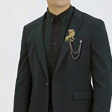 1 件复古金银狮子胸针，时尚翻领别针西装胸针配饰适合男士日常佩戴 - 胸針 - 查看 6
