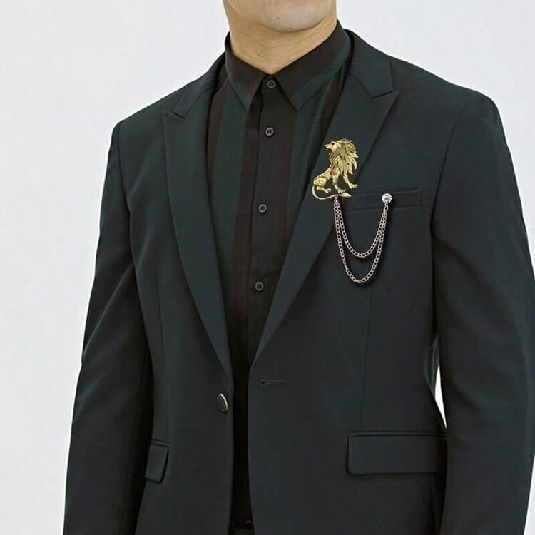 1 件复古金银狮子胸针，时尚翻领别针西装胸针配饰适合男士日常佩戴 - 胸針 - 查看 6