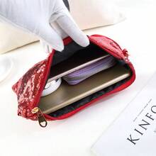 Sequins Clutch Evening Bag With Chain Strap, Sparkly Handbag Crossbody Shoulder Bag, Party Purse For Women And Girls, Ideal For Weddings, Proms, Cocktails, Night Out, Holiday Events - Red - View 5