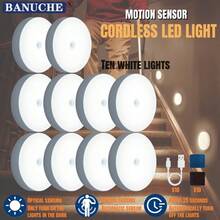 10pcs Smart Body Sensor LED Night Light, Hallway, Closet, Bedroom, Bedside Sensor Circular Light Stair Wireless Night Light Dynamic Sensor Wardrobe Light, Dynamic Sensor Light, Can Be Posted Anywhere - Đèn vàng 5 - Xem 4