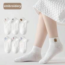 [6 colores] Nuevos llegados para otoño: calcetines finos y transpirables de verano para niñas. Calcetines bordados con malla linda y estilizada de dibujos animados para niños en verano, estilo japonés. Adecuados para bebés de 3 a 12 años. calcetines blancos de estilo japones