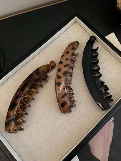 3'lü/1'li Leopar Desenli ve Karamel Renkli Ekstra Büyük Muz Şeklinde Saç Tokası, Kalın Saçlar İçin Uygun, Şık ve Çok Yönlü; Seyahat, Tatil, Fotoğraf Çekimi, Günlük Kullanım, Saç Aksesuarı, Baş Aksesuarı