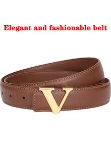 2 件女士腰带金色带扣呈字母“V”形 - 可调节黑色和棕色腰带，适合日常使用、正式风格和派对 - 复古美学，精致风格，适合秋季、秋季、万圣节
