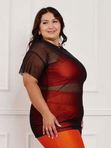 Plus Size Tulle Blouse Gym Fitness 11202 - Black - View 3