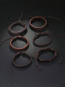 6pcs European & American Style Multi-Layer Leather Braided Bracelet Set, Simple & Fashion Accessory Suitable For Daily Wear, Gift For Friends And Family (Random Color & Design)
