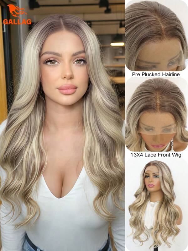 150 Density 24 Inch Ombre Highlight Red Ash Blonde 13x4 Lace Front Wig, Women's Glueless Long Wavy Red And Blonde Synthetic Lace Front Wig, Pre-Plucking