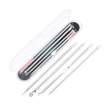 Kit de eliminación de puntos negros y granos 4 piezas con extractor de espinillas, acné y comedones en nariz y rostro, conjunto de eliminación de puntos blancos de acero inoxidable