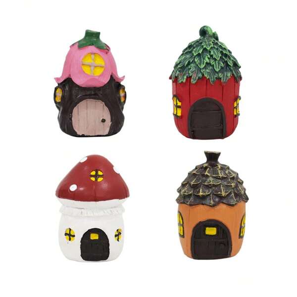 4pcs Set Mini Fairy Garden Elf Cottage, Resin Miniature Mushroom House Garden Decor, Fairy Garden Accessories, For Yard, Patio, Outdoor, Miniature Landscape, Birthday Gift