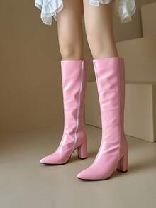 2024 Autumn New Fashion Western Pointed Toe High Heel Ankle Boots For Women, Chunky Heel, Side Zipper, Suitable For Nightclub, Pole Dancing - Pink - View 2
