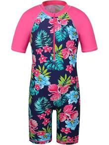 TFJH E Short Sleeve Swimsuits 50+ One Pieces Bathing Suits Zipper 2-14Y - A3 Blue Leopard - View 5