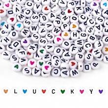 100/400/1000 piezas de cuentas de letras de colores, 4 x 7 MM, cuentas de letras blancas A-Z y cuentas de corazón de colores, cuentas redondas de acrílico para suministros de joyería DIY