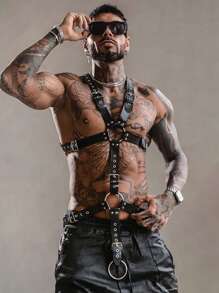 1pc Men's Leather Underwear Full Body Harness, Men's Thongs And Leather Tops, Men Harnesses