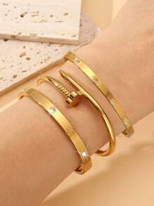 Conjunto de joyería de 3 piezas de pulsera de acero inoxidable chapado en oro de 18 quilates con trébol de cuatro hojas, adecuado para mujer, para uso diario, estilo europeo y americano, personalizado, generoso, con circonita cúbica de lujo, regalo para chicas, damas, familiares, amigos, para boda, cumpleaños, San Valentín, Día de la Madre