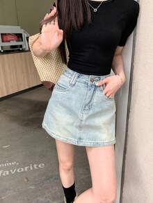 Quần short denim dáng chữ A cho nữ, kiểu dáng ôm sát, đa năng, thời trang, tôn dáng. - Màu xanh nhạt - Xem 2