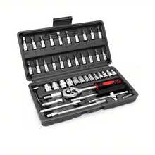 46pcs 1/4" Socket Wrench Set, Ratchet Wrench Set, Auto Repair Tool Kit, Metric Mechanics Tool Set With Extension Bar Torque Wrench, Suitable For Car Motorcycle Maintenance And Home Use, With Storage Box - A - View 3