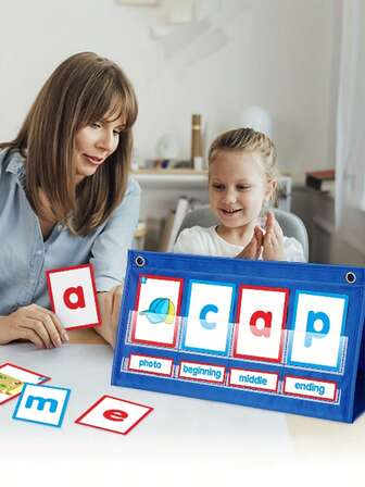 桌面口袋图表帐篷卡套装 - 互动拼写游戏、闪卡、儿童课堂教育玩具、识字学习卡、单词构建和拼写游戏，适合早期学习发展