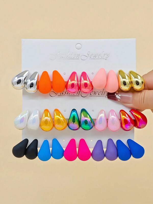 10 pièces/30 pièces Set d'boucles d'oreilles à gouttes d'eau au fini brillant et mat dans des couleurs de dopamine, nouveau style européen et américain