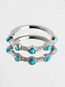 1pc 925 Sterling Silver Natural Freshwater Cultured Pearl/Turquoise Micro-Inlaid Zirconia Unisex Versatile Personalized Accessory Ring