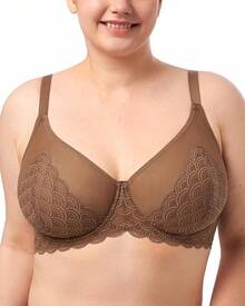 HSIA Minimizer Bras Women Large Bust Full Coverage Lace Plus Size Bra - Scales - Coffee Brown - View 2