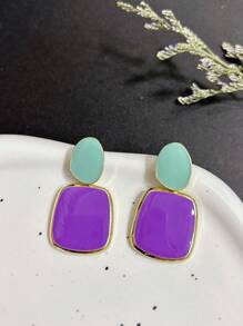 1 par de pendientes cuadrados geométricos de color contrastante, joyería de mujer de moda y versátil