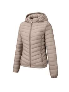 Giolshon 女士简约连帽羽绒服，带口袋，羽绒夹克，适合秋冬 - 藕粉色 - 查看 4