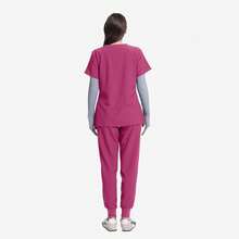 World Scrubs For Women Set - Stretch Scrub Top & Pants With 8 Pockets, Yoga Waistband, Anti Wrinkle, Slim Fit - Hot Pink - View 2