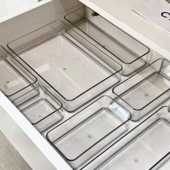 8/9pcs Set Of Transparent Acrylic Cosmetic Storage Boxes, Drawer Built-In Separation And Organizing Box, Desktop Office Stationery Storage Box, Desk & Drawer Organizer For Home Storage