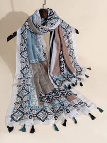 1 件休闲轻便透气流苏饰边女士围巾，适合春季、夏季、秋季 - 彩色 - 查看 9