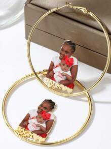 1 pièce Boucles d'oreilles créoles, Boucles d'oreilles créoles avec plaque signalétique, Boucles d'oreilles personnalisées avec photo, Cadeaux personnalisés pour elle, Personnalisation personnalisée d'images avec noms, Boucles d'oreilles , Styles , Styles familiaux, Articles uniques