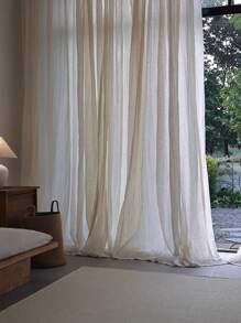 Cirelle 1pc Linen-Style White Sheer Curtain, Japanese/Vintage Style For Living Room Bedroom Cafe, Translucent