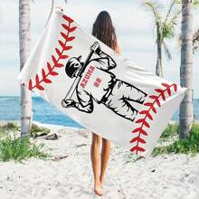 1 Toalla de playa personalizada con tema de béisbol - Nombre personalizado y diseño de equipo, de poliéster de alta calidad, toalla rectangular grande con pespunte y silueta de jugador, ideal para piscina, camping, viajes y yoga, toalla de playa personalizada - Multicolor - Ver 5