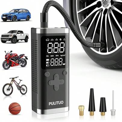 Electric Air Pumps - 150PSI Portable Tire Inflator for Car Tires, Auto Shut Off, Digital Pressure Gauge, Fast Inflation for Motorcycle, Bike & Sports Balls (Car Accessories)