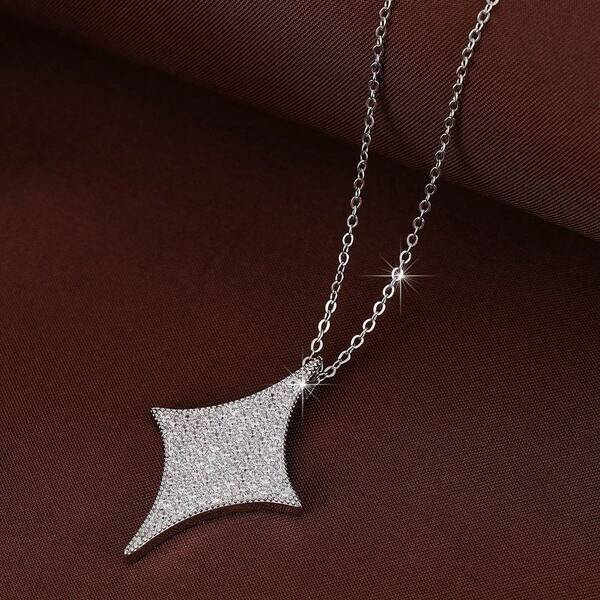 1 colar com pingente de zircônia cúbica com design de estrela de quatro pontas da moda para mulheres