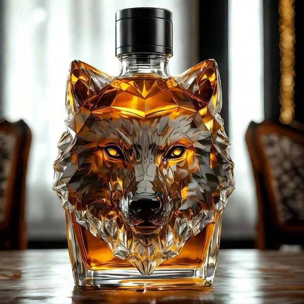 1 pezzo Decanter in vetro a forma di testa di lupo - Caraffa durevole per whisky, brandy, assenzio con base stabile, portatile per viaggi, adatta per bar e raduni domestici - Idea regalo unica, contenitore per bevande da viaggio, elegante e artistico dispenser di liquori
