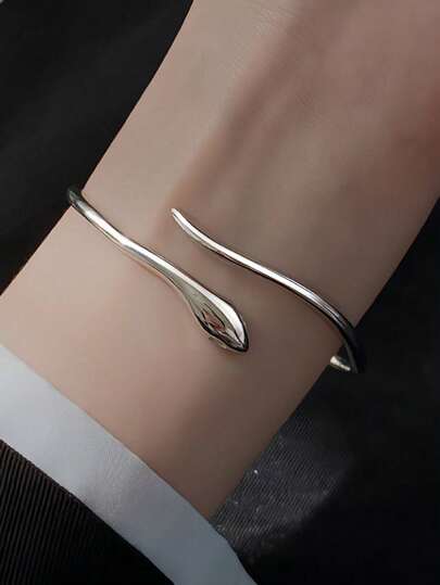 纯银灵动小蛇手链女款光面简约设计开口小众手链轻奢气质高端百搭手饰